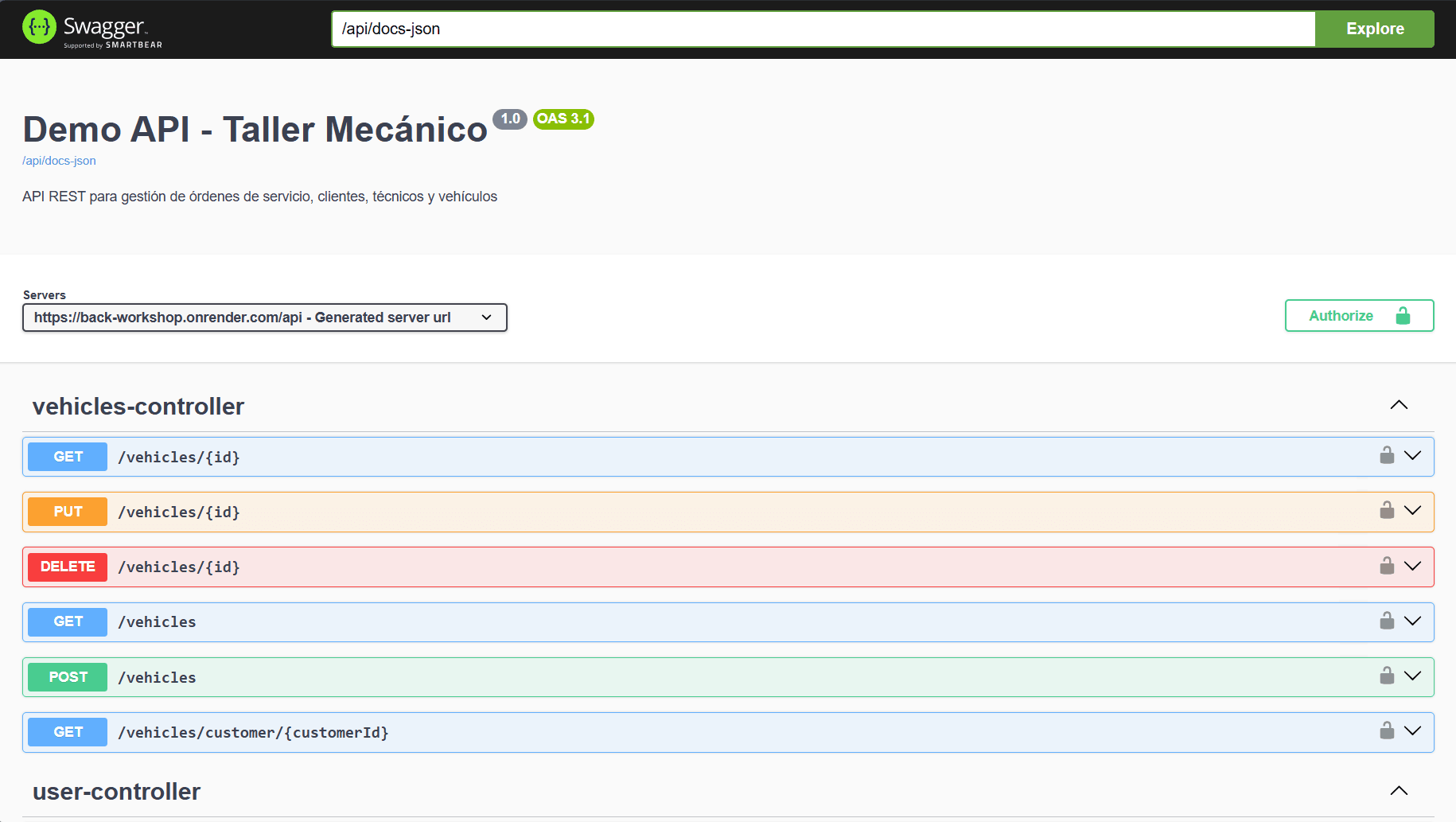 Captura de Workshop API